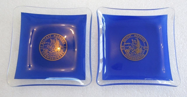 Pair Of Vintage - Belfast Harbour Commissioners - Glass Ashtrays / Pin Dishes