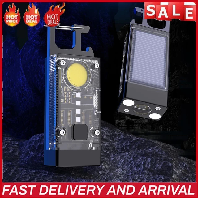 LED COB Keychain Light 500LM Solar Type-C USB Rechargeable 500mAh Bottle Opener