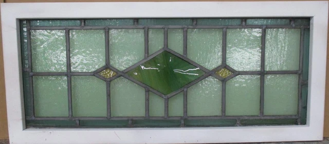 OLD ENGLISH LEADED STAINED GLASS WINDOW TRANSOM Pretty Diamond 32" x 14.25"