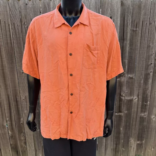 TOMMY BAHAMA SHIRT Mens XXL Orange Silk Original Fit Short Sleeve ...