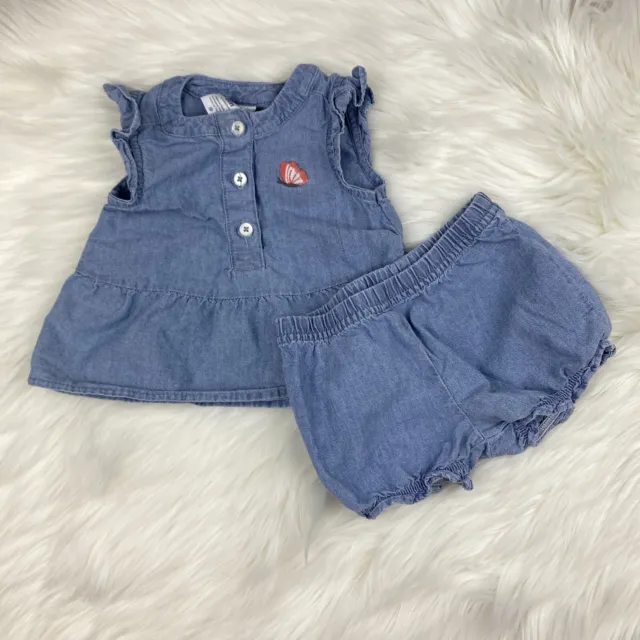 Carters Baby Girl 6M Chambray Outfit Set Sleeveless Top Bloomers 2 Pieces