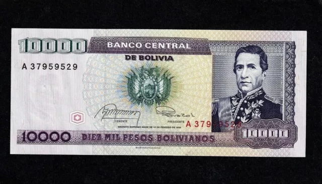 Bolivia 10,000 Pesos overprint 1 cent P-195 ,1987     UNC