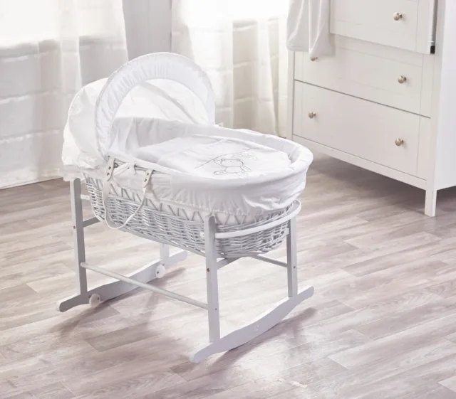 White Teddy Bear Design Wicker Moses Basket Baby Sleep Comfort Cozy Baby Bed 2