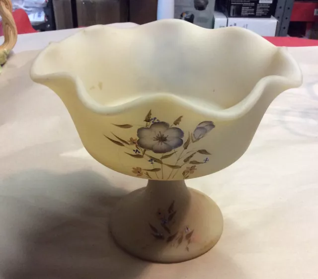VTG FENTON HAND PAINTED Signed D.hill,Brown & Red Flowers CUSTARD GLASS - LARGE