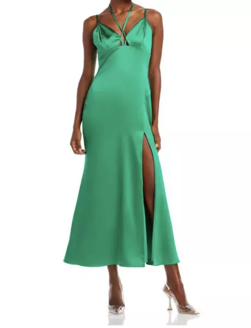 Aqua Sz S Midi Dress Green Satin Slip Sleeveless Halter Gown NWT New