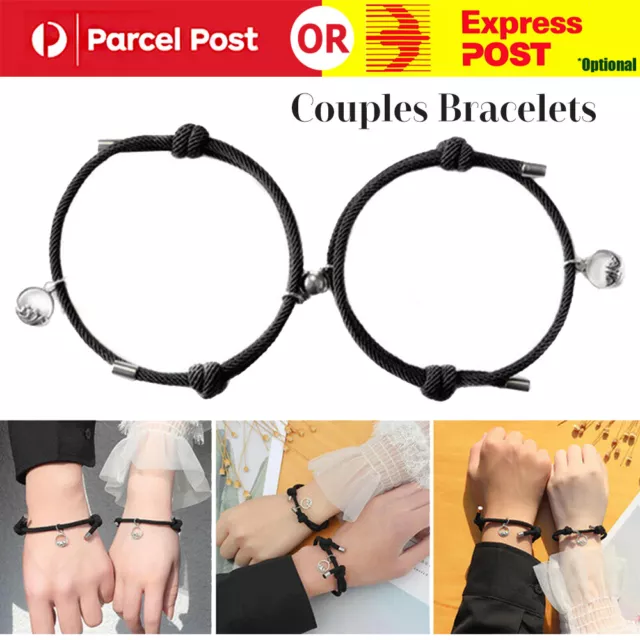 2PCS Lovers Attracted Couple Bracelets Magnetic Buckle Adjustable Braid Rope