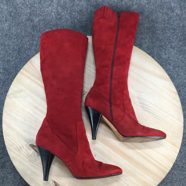 Via Spiga Boots Womens 10 M Tall Zip Pointed Fashion Boot Red Suede Cone Heels