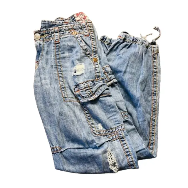 Vintage True-Religion Joey Big-T Low-Rise Cargo Denim Women Jeans 29x39