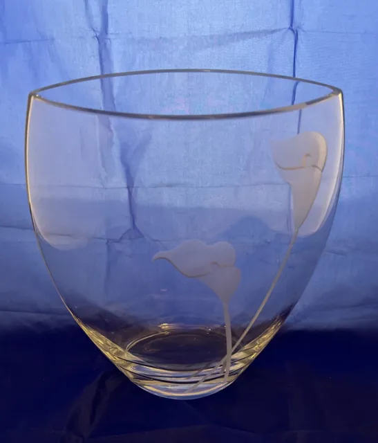 Stunning Mikasa Etched Calla Lily Ellipse Glass 12” Vase Poland USED