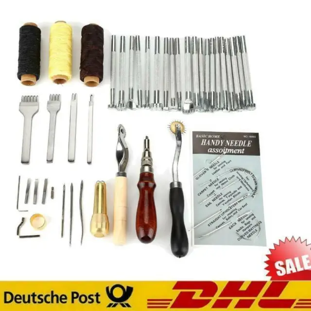 48Pcs Leder Handwerk Werkzeug Set Nähen Stanze Schnitzen Craft DIY Kits