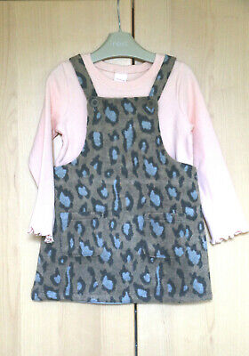 NEXT Girls Taupe Pinafore Dress & Peach Top Age 2-3 Years BNWT