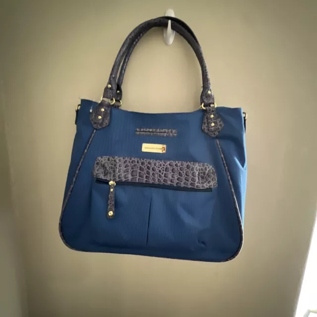 Samantha Brown Croc Embossed Accents Tote Travel Bag Purse Carry On  Blue