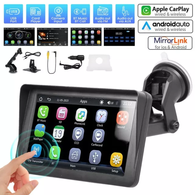 Car Radio Wireless Apple Carplay Android Auto 7 Inch Portable Touch Screen BT FM