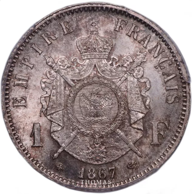 Monnaie - France Napoléon III - 1 franc 1867 A - PCGS MS 65 2