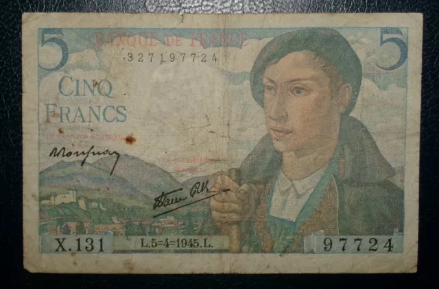 N°10 Billet France 5 Francs Berger 5.4.1945