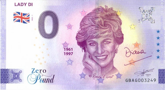 0 EURO SCHEIN Lady Di - Prinzessin Diana Zero Pound - Queen of hearts ...