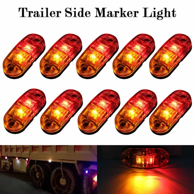 10X Red Amber LED Side Marker Clearance Light For Caravan Truck Trailer 12V-24V