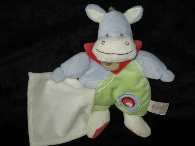 Doudou Ane Cheval bleu gris vert rouge mouchoir blanc Babynat' Baby Nat' 27 cm