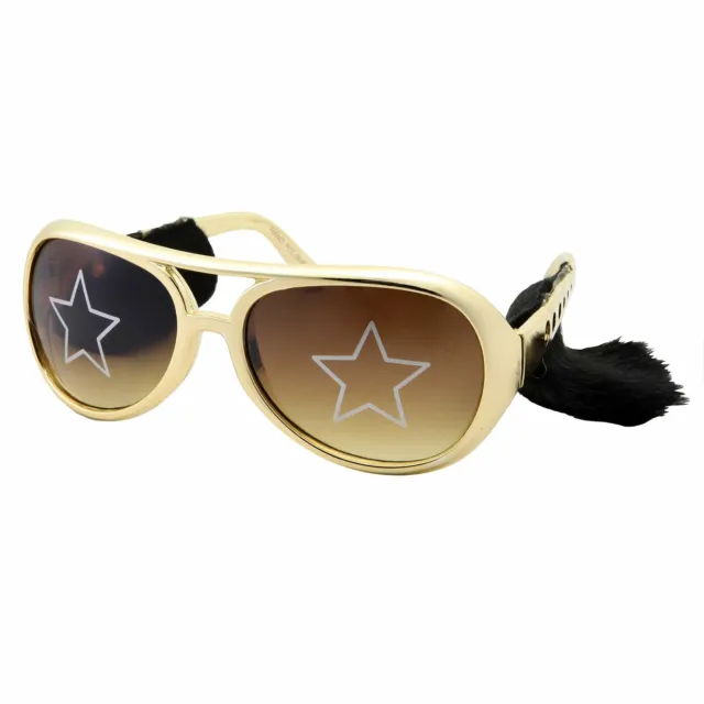 Gold Elvis Costume Sunglasses with Side Burns - Adult Men's Size Presley Rock