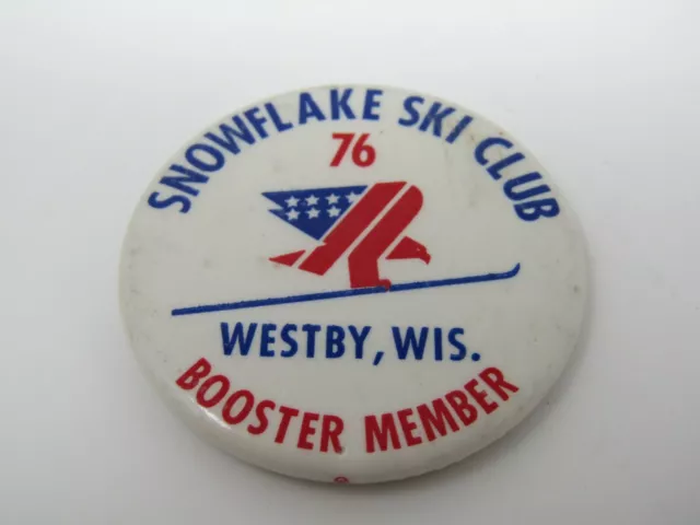 Flocon de Neige Ski Club Bouton Broche 1976 Westby Wisconsin Booster Membre