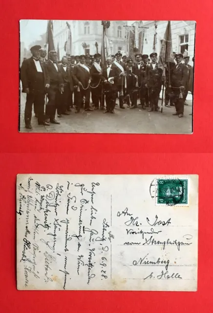 Original Foto AK LÖBNITZ 1928 Festumzug des Männer Gesangsverein Fahne   ( 44642