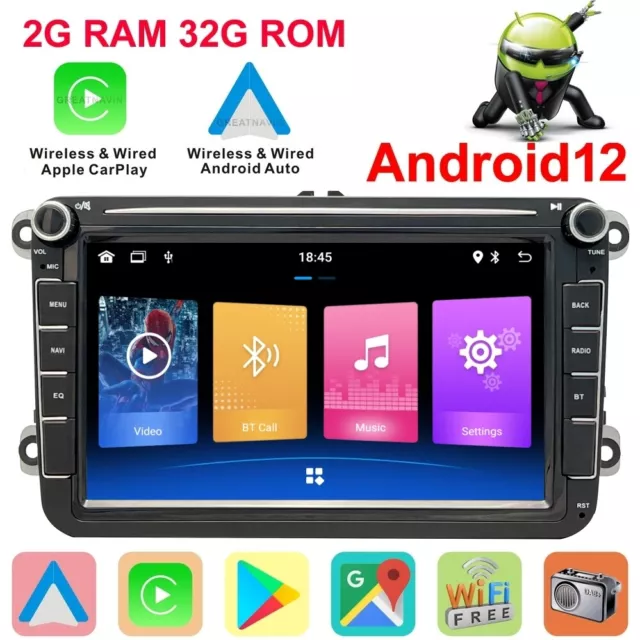 CarPlay Car Stereo GPS SAT NAV Radio Android 12 For VW Golf MK5/6 Jetta Passat