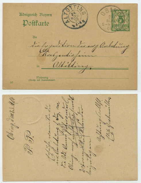 68486 - Ganzsache P 66 (06) - Postkarte - Obing 20.11.1906 nach Altötting