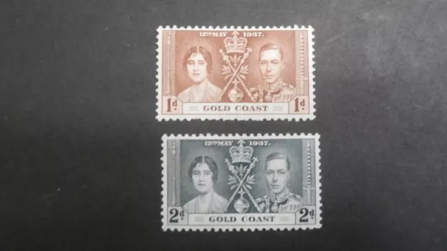 1937 Gold Coast 2 mint atamps  Coronation of King George VI - 1d brown & 2d grey