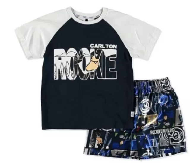 Carlton Blues Official AFL Toddler Summer Pyjamas Satin Boxers Tshirt Size 1 & 3