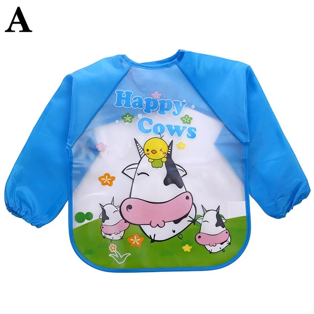 Baby Toddler Kids Long Sleeve Bib Waterproof Feeding Smock Apron Arts New O9N4