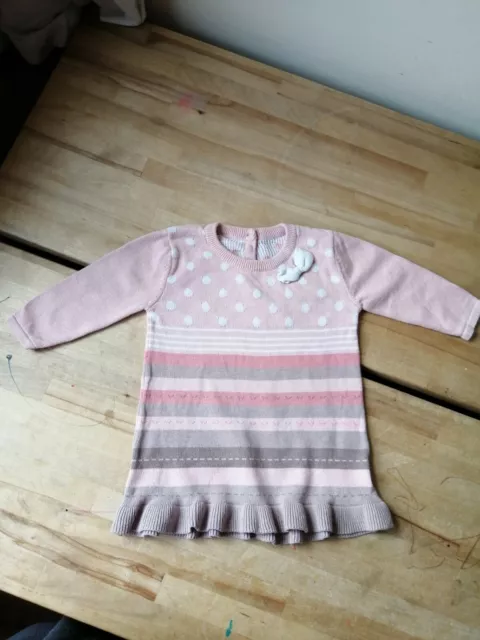 Robe rayée tricotée rose Matalan bébé fille 0-3 mois très bonne qualité