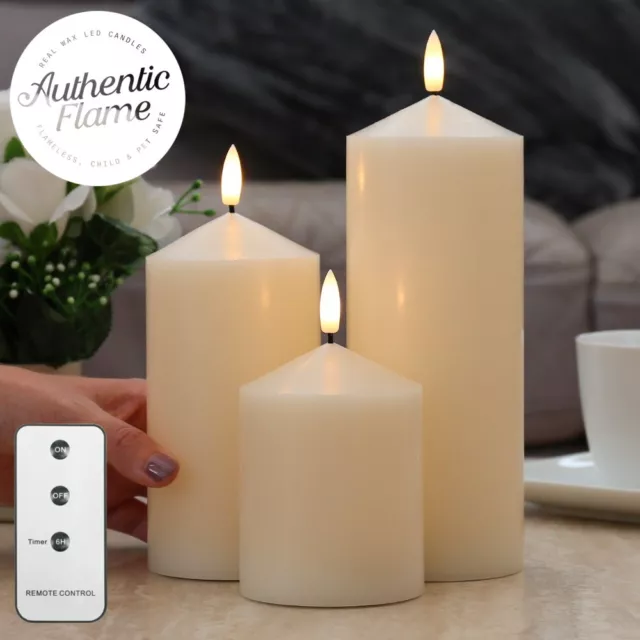 Authentic Flame LED Battery Wax Flickering Remote Control Pillar Candle Lights