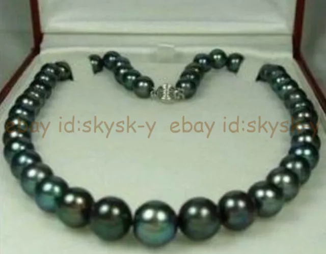 Genuine Natural Tahitian Black Pearl Beads Necklace 18 Inches