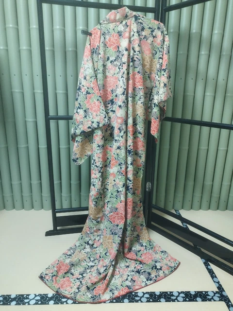 VINTAGE JAPANESE SILK? KIMONO FABRIC Komon Floral Authentic