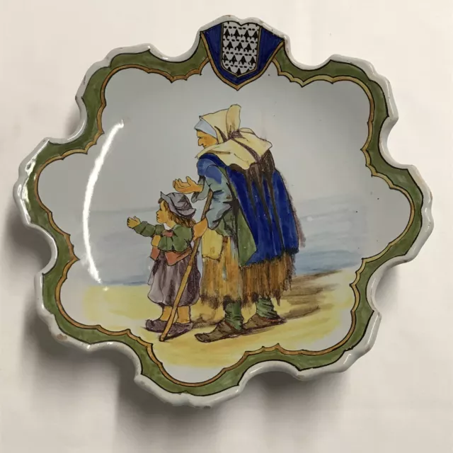 French Porquier Beau Quimper Faience Pottery Plate 1900 Signed Quemeneven