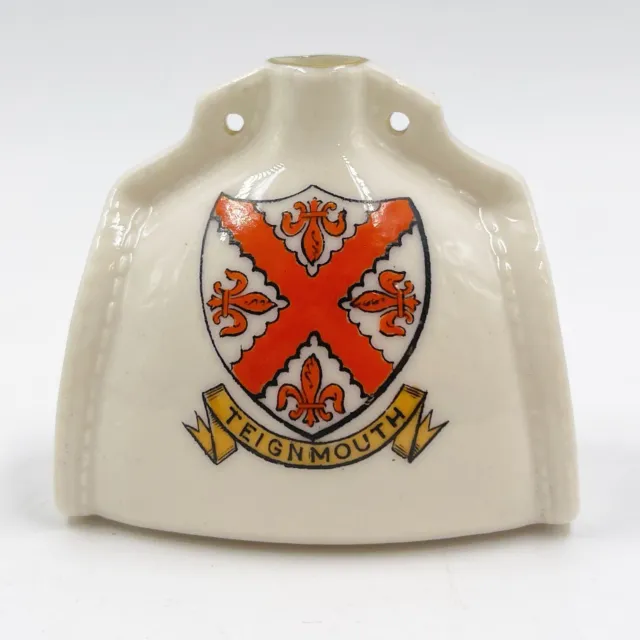 Vintage Wh Goss Crested China Model Of Pilgrim Leather Bottell- Teignmouth Crest