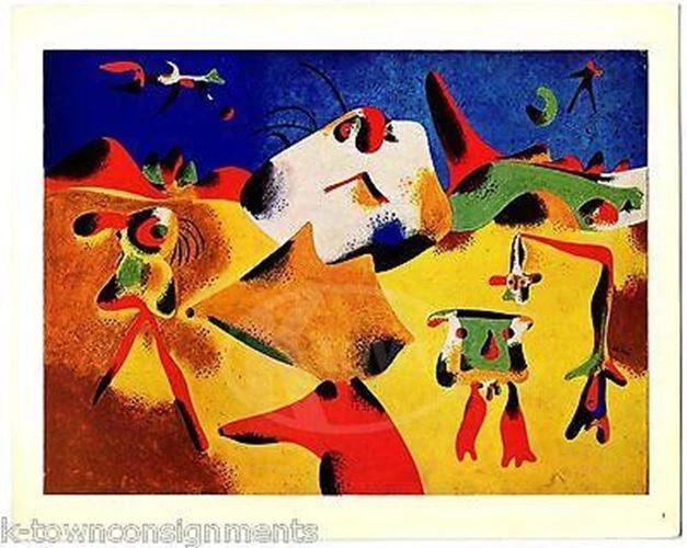 Joan Miro Figures Mountains Sky Star Vintage Surrealist Artist Graphic Art Print