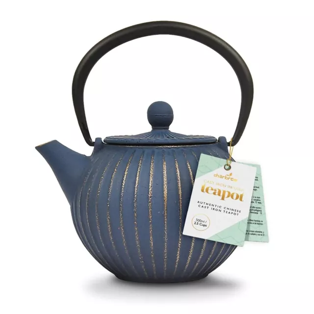 Chinese Blue & Gold Cast Iron Teapot 500ml