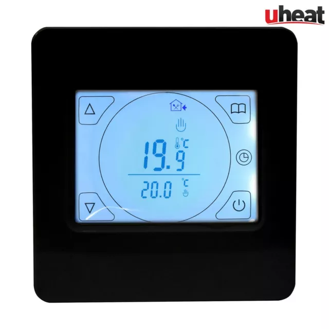 Black Programmable Touchscreen Thermostat Electric or Water Underfloor Heating