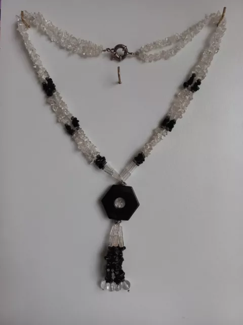 collier en cristal de roche et obsidienne
