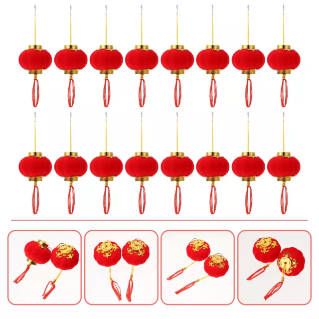 16 Pcs Red Flocking Cloth New Year Lantern Ornaments Chinese Lanterns Hanging