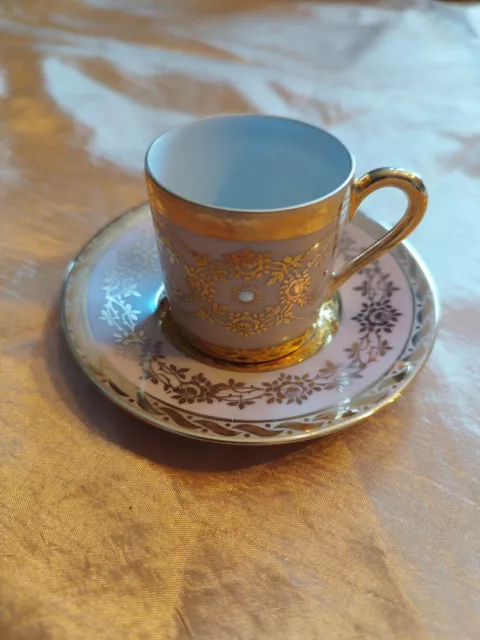 Tasse Et Sous Tasses Porcelaine Artistique F M Limoges, Rose Pale Et Doré