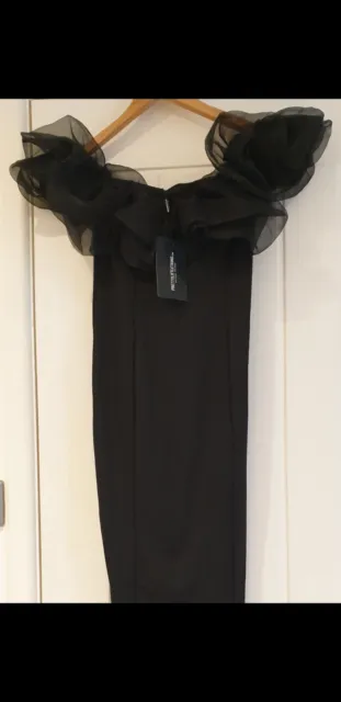 Pretty little thing Off The Shoulder, Bardot ,black dress Size 12 New With Tags