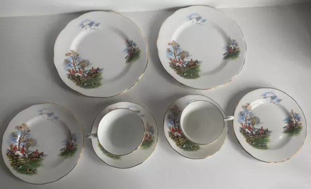 Vintage Duchess Hunt Scene Fine Bone China Tea Set Cups Saucers Plates Hunting