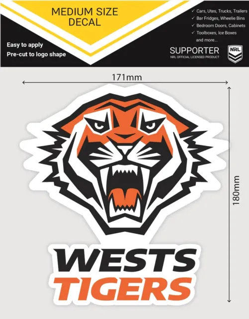 NRL Wests Tigers Medium Size Decal - Cars UV Outdoor Indoor Use Stickers