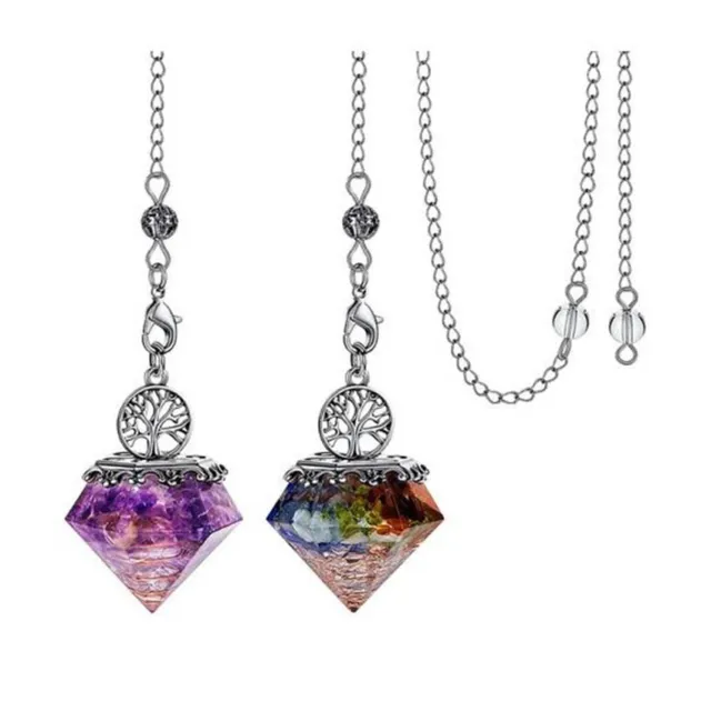 2Pc Natural Healing Chakra Crystal Amethyst Dowsing Pendulum Stone Resin Pendant