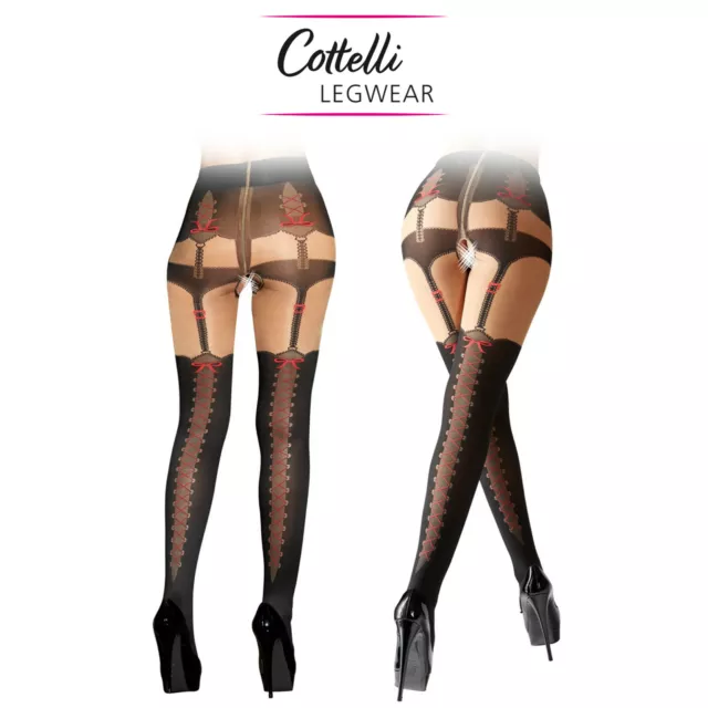 Cottelli Collection Legwear Sexy Soft Tights with Suspender Crotchless Collant