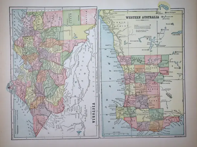 Old 1896 Historical Atlas Map ~ WEST AUSTRALIA - VICTORIA ~(11x14) -#949