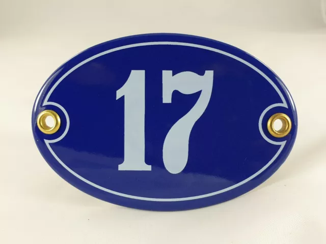 Emaille Hausnummer OVAL Nr. 17 BLAU-WEISS Türschild Hausschild Schild Email Tür