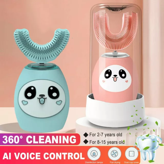 360° Contact Electric Toothbrush Kids Automatic U Shape Children Brush Age 2-15